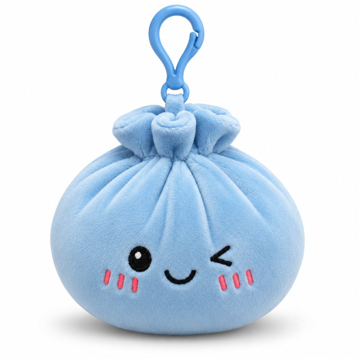 Bert Struis Gepäckanhänger Kawaii Dumpling Bagclip Taschenanhänger Schlüsselanhänger 12cm blau (Set, 1-St., Geschenk-Set) Plüschanhänger mit niedlichem Kawaii-Gesicht Fluffige Polyesterfüllung