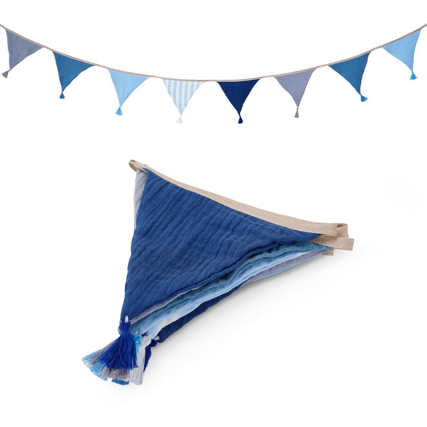 LuxusKollektion Wimpelkette Wimpelkette Kinderzimmer Blau-Grau 2,6m