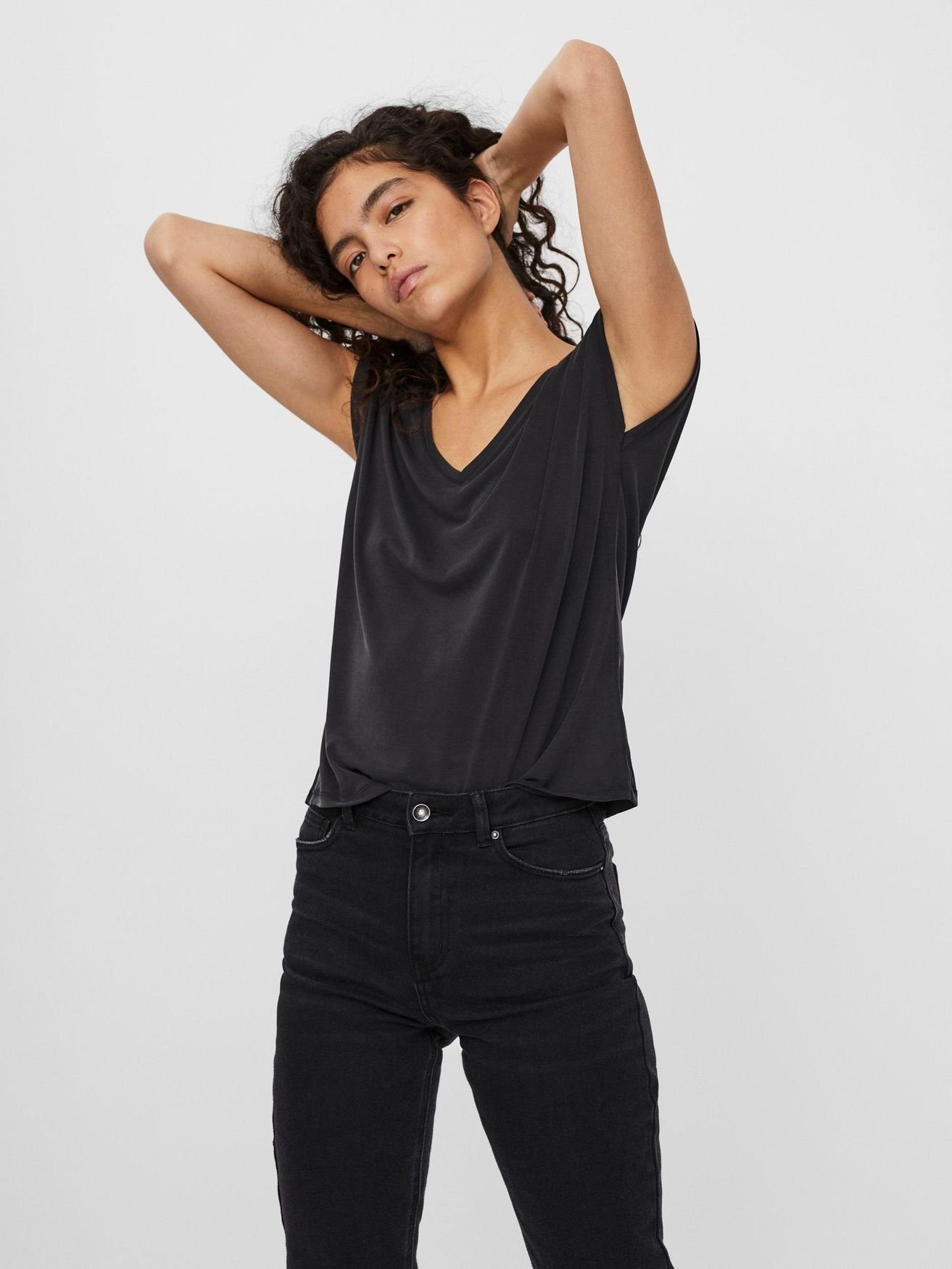 Vero Moda T-Shirt V-Neck Schwarz-2 Basic Stretch T-Shirt 5282 in VMFILLI