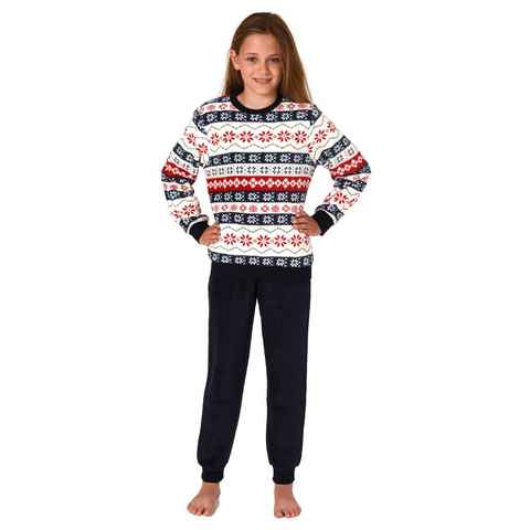 Normann Pyjama Kinder langarm Schlafanzug mit Bündchen Norweger Look aus Coralfleece