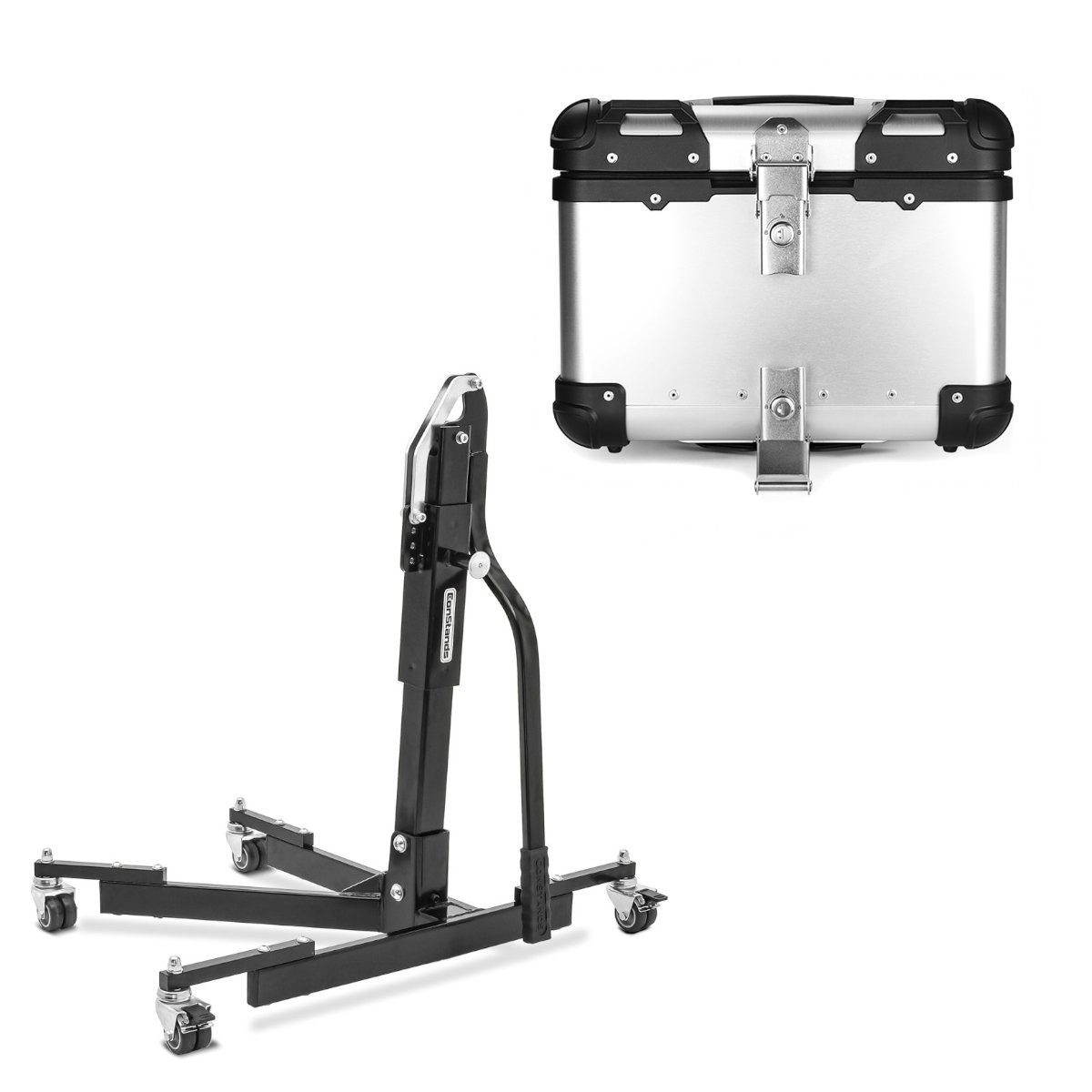 ConStands Motorradheber Set: Zentralständer ohne Adapterplatte sw Power-Evo # mit Motorrad Alu