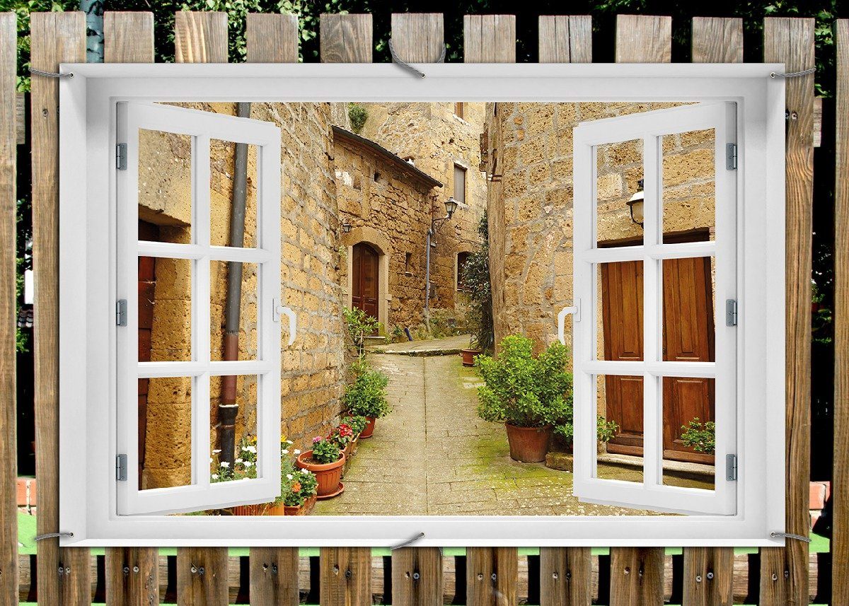 Thumbnail - Wallario Sichtschutzzaunmatten Weg durch die Altstadt - Toskana in Italien, mit Fenster-Illusion