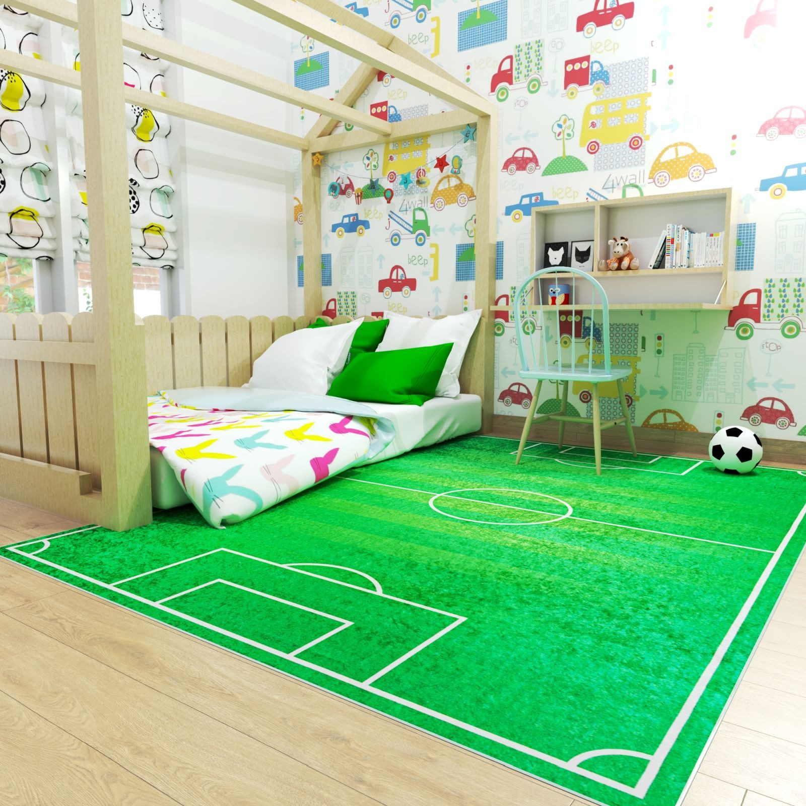 Mazovia Kinderteppich Spielfeld Grün Kinderzimmer, Fußbodenheizung – Bild 3 von 5