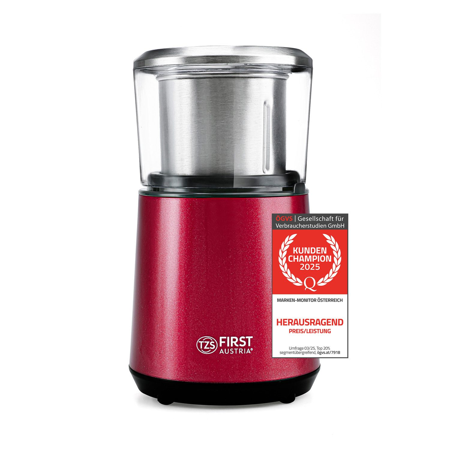 TZS FIRST AUSTRIA Kaffeemühle 2in1 elektrische Zerkleinerer für Kaffeebohnen, Gewürze 4 Klingen 200W, 200 W, 50 g Bohnenbehälter