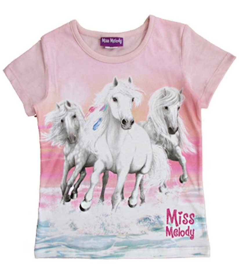 Miss Melody T-Shirt Miss Melody drei weiße Pferde T-Shirt rosa