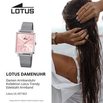 Lotus Quarzuhr LOTUS Damen Uhr Fashion 18718/2, (Analoguhr), Damenuhr eckig, klein (ca. 27mm) Edelstahlarmband silber