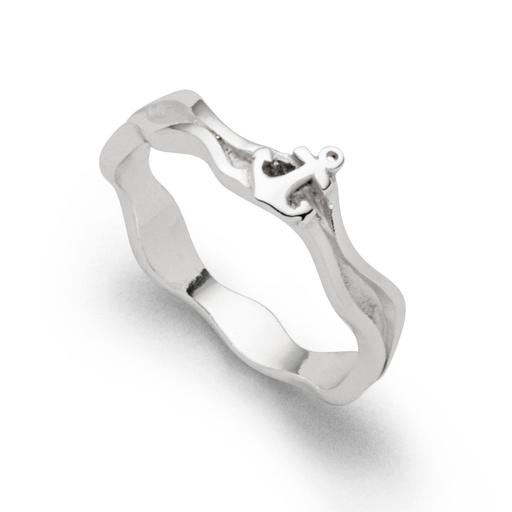 Fingerring DUR Schmuck: Ring, "Strandwellen", Anker, schmal, 925er Sterlingsilber