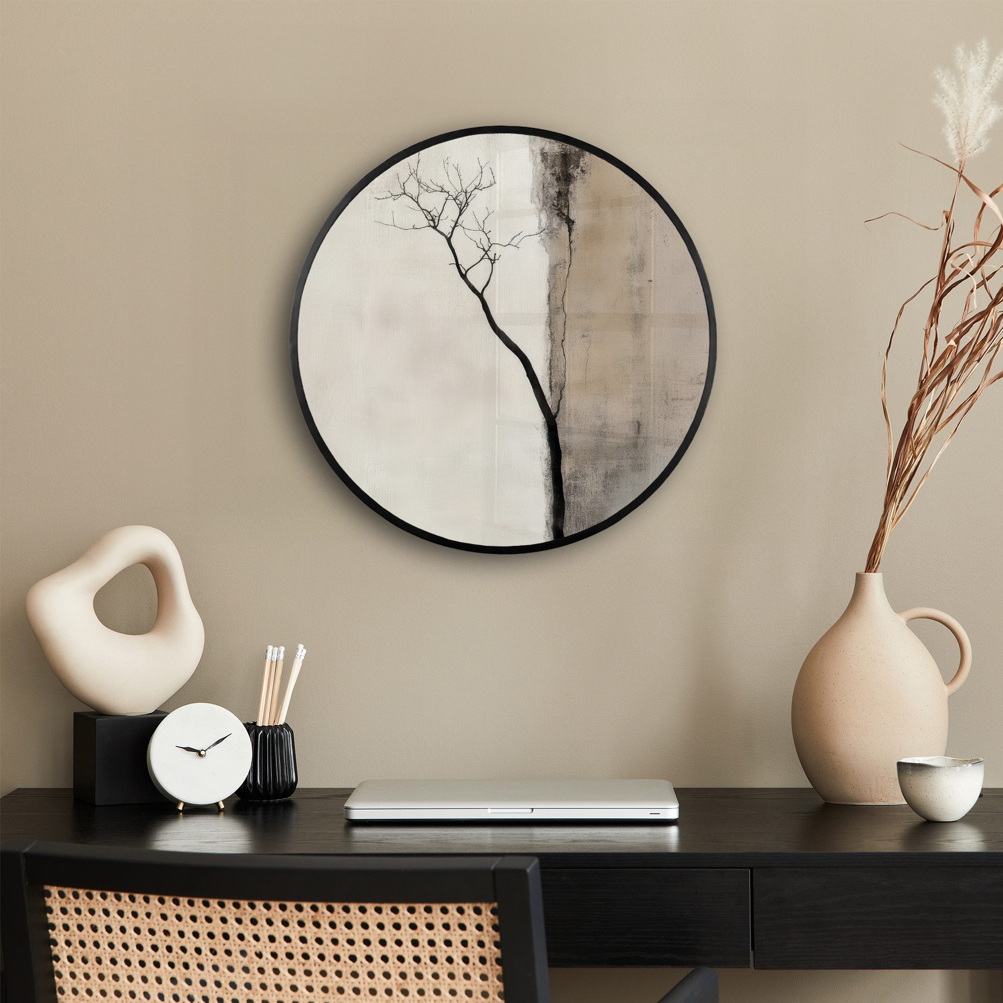 MuchoWow Poster Rund - Wabi sabi - Pflanze - Beige, (1 St), Runde Wandbilde günstig online kaufen