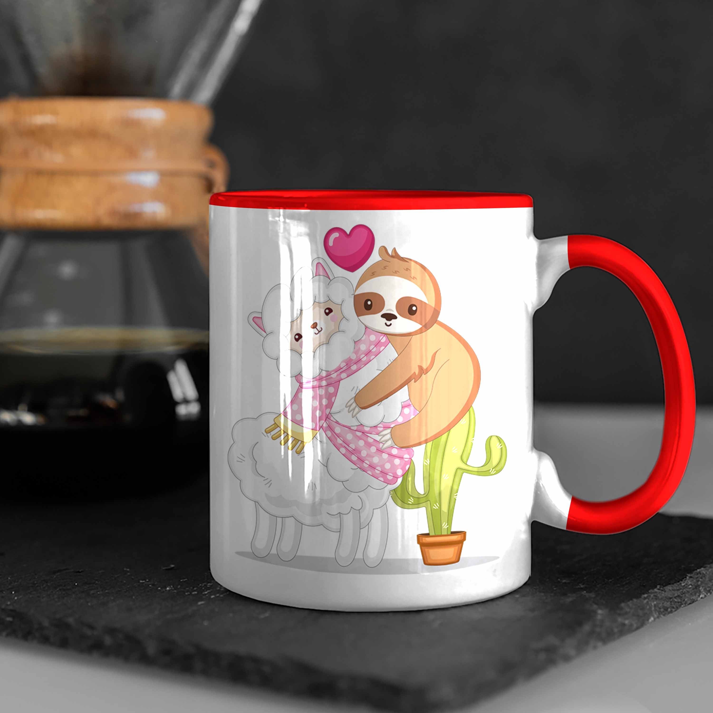 Tasse Geschenk Freundin Trendation Faultier Grafik Rot Niedliche Valentinstag Tasse Alpaka