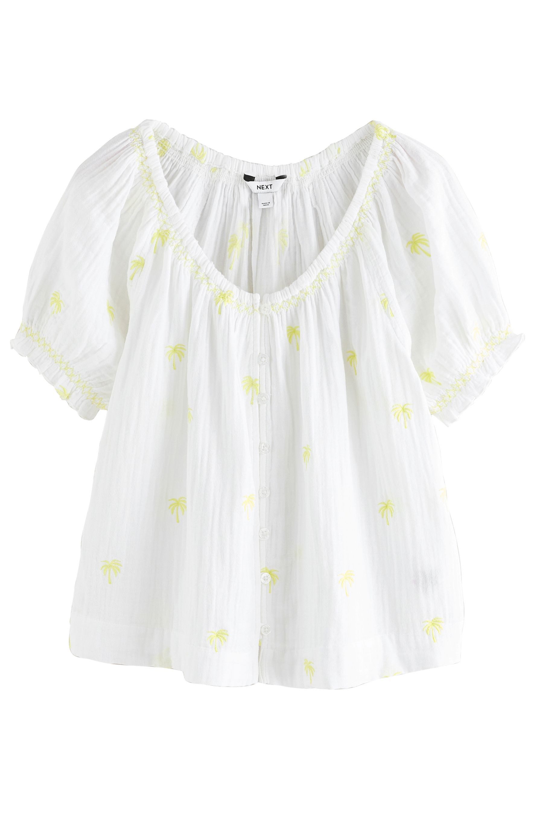 Next Carmenbluse Bardot-Oberteil mit Puffärmeln und Leinenanteil (1-tlg)