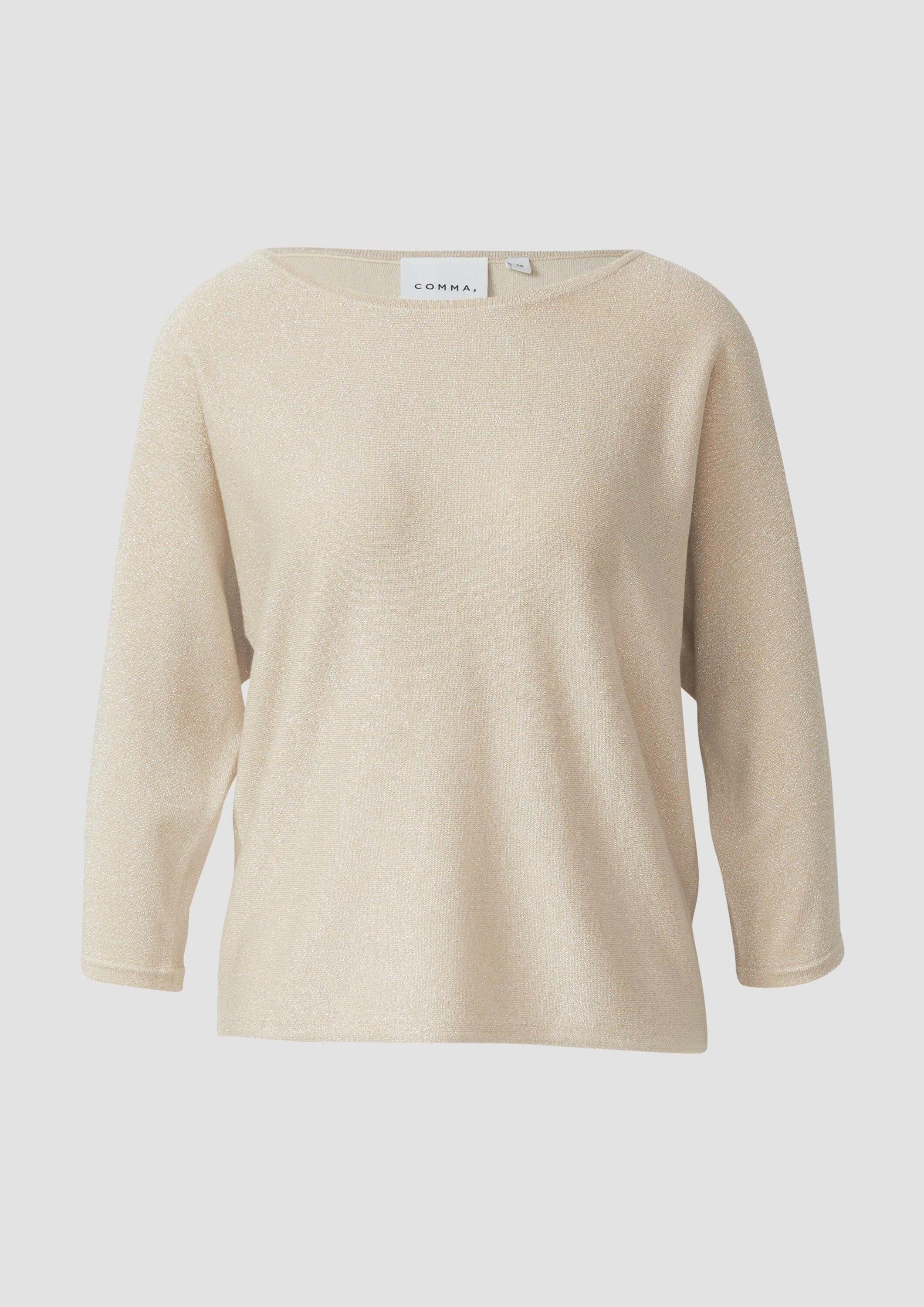 comma 3/4 Arm-Pullover Strickpullover Glitzergarn-Feinstrickpullover mit 3/4-Arm