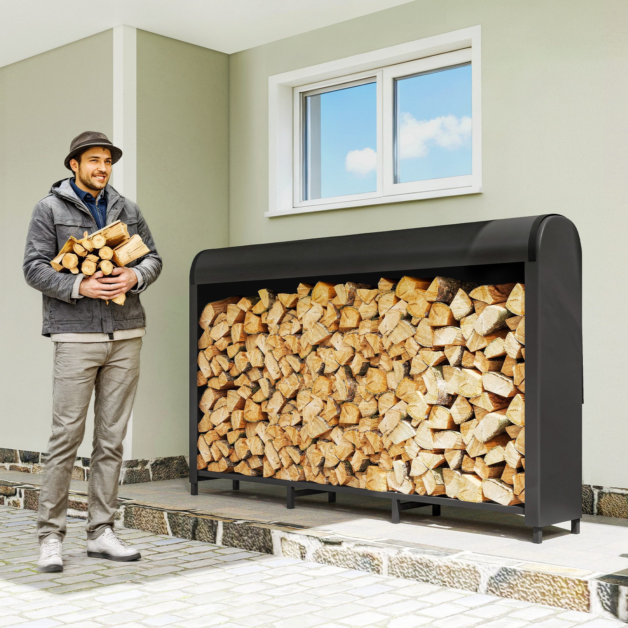 Outsunny Kaminholzregal 300 kg Kapazität, Feuerholzregal, BxTxH:199x30x121 günstig online kaufen