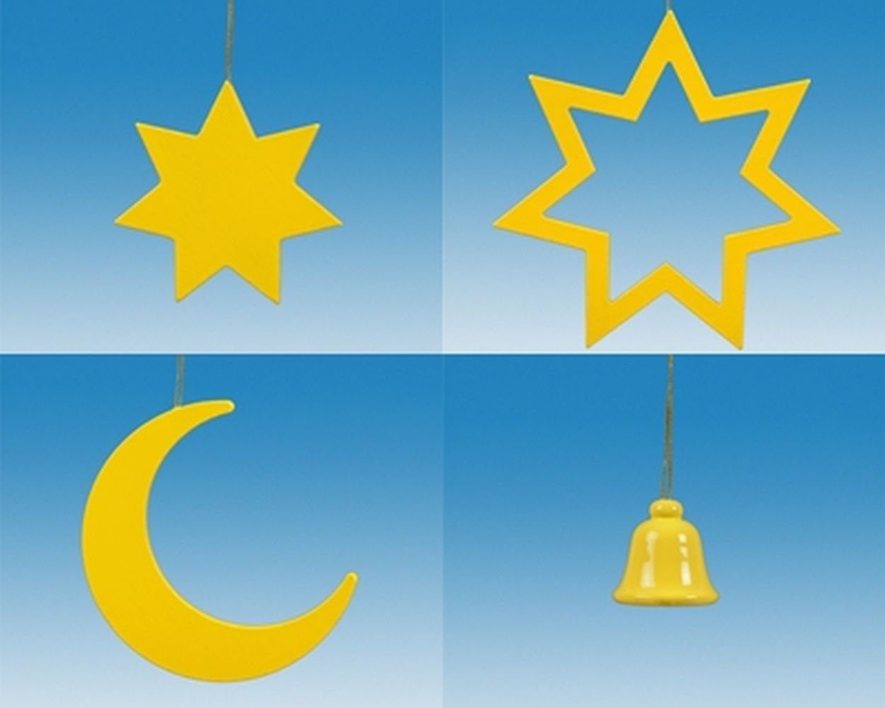 Christbaumschmuck 6,5cm Mond Höhe NEU Glocke Baumbehang gelb Sterne