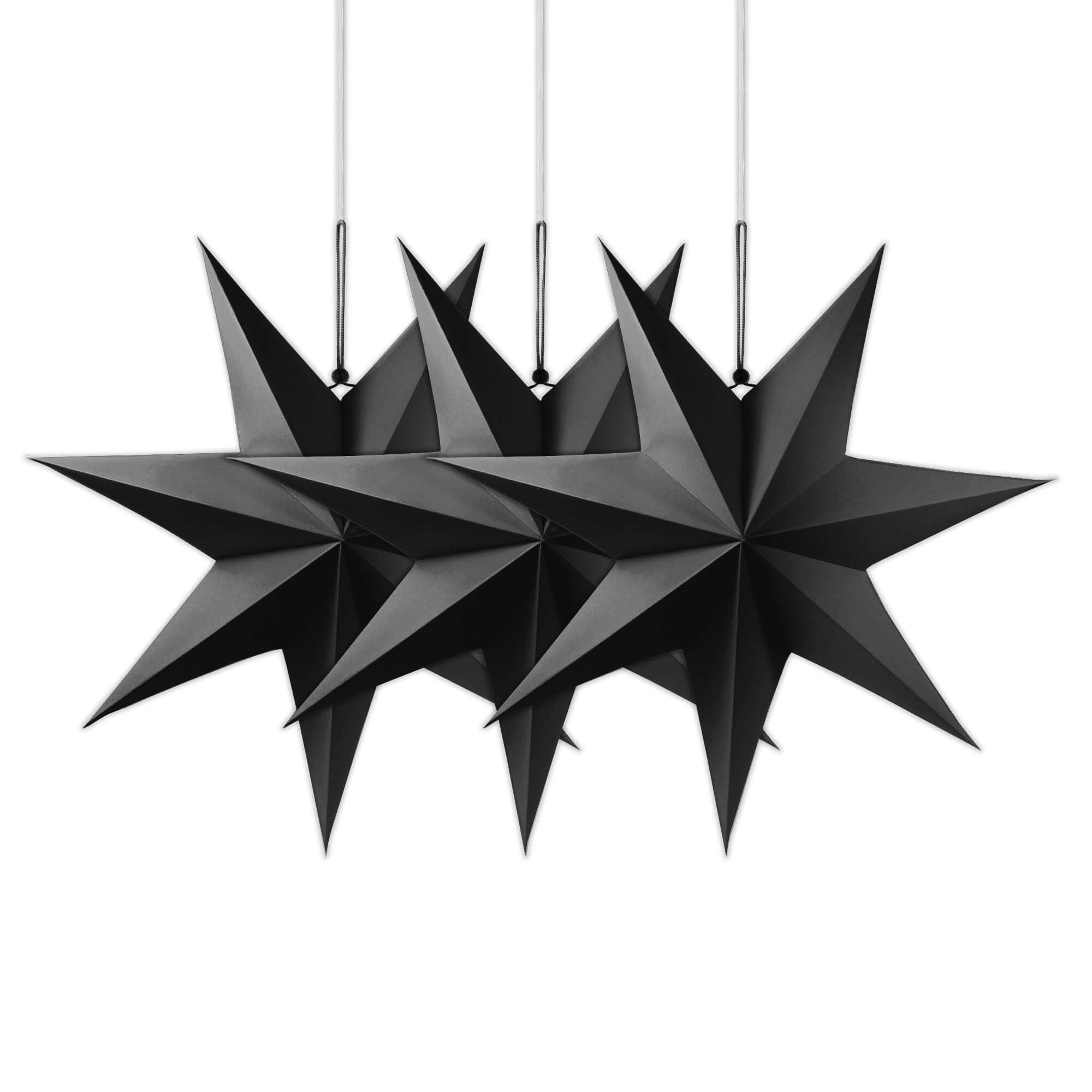 Frau WUNDERVoll Papiersterne 3 Faltsterne - schwarz, Ø 25 cm, 7 Zacken