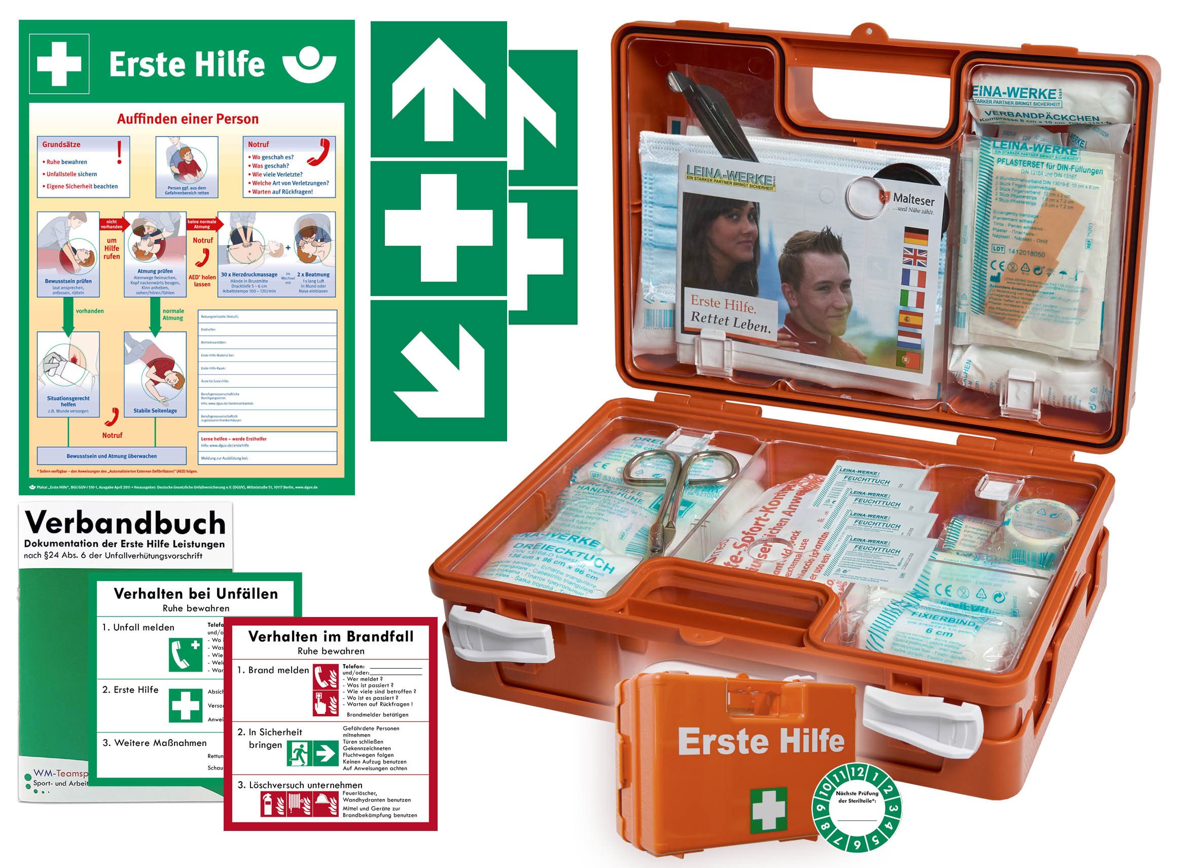 WM-Teamsport Erste-Hilfe-Koffer Erste-Hilfe-Koffer (K) nach aktueller DIN 13157 + Aufkleber, Aushang