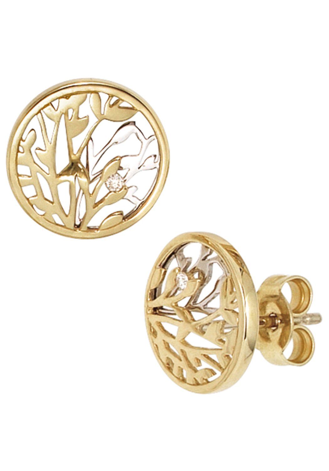 JOBO Paar Ohrstecker, rund 585 Gold bico...