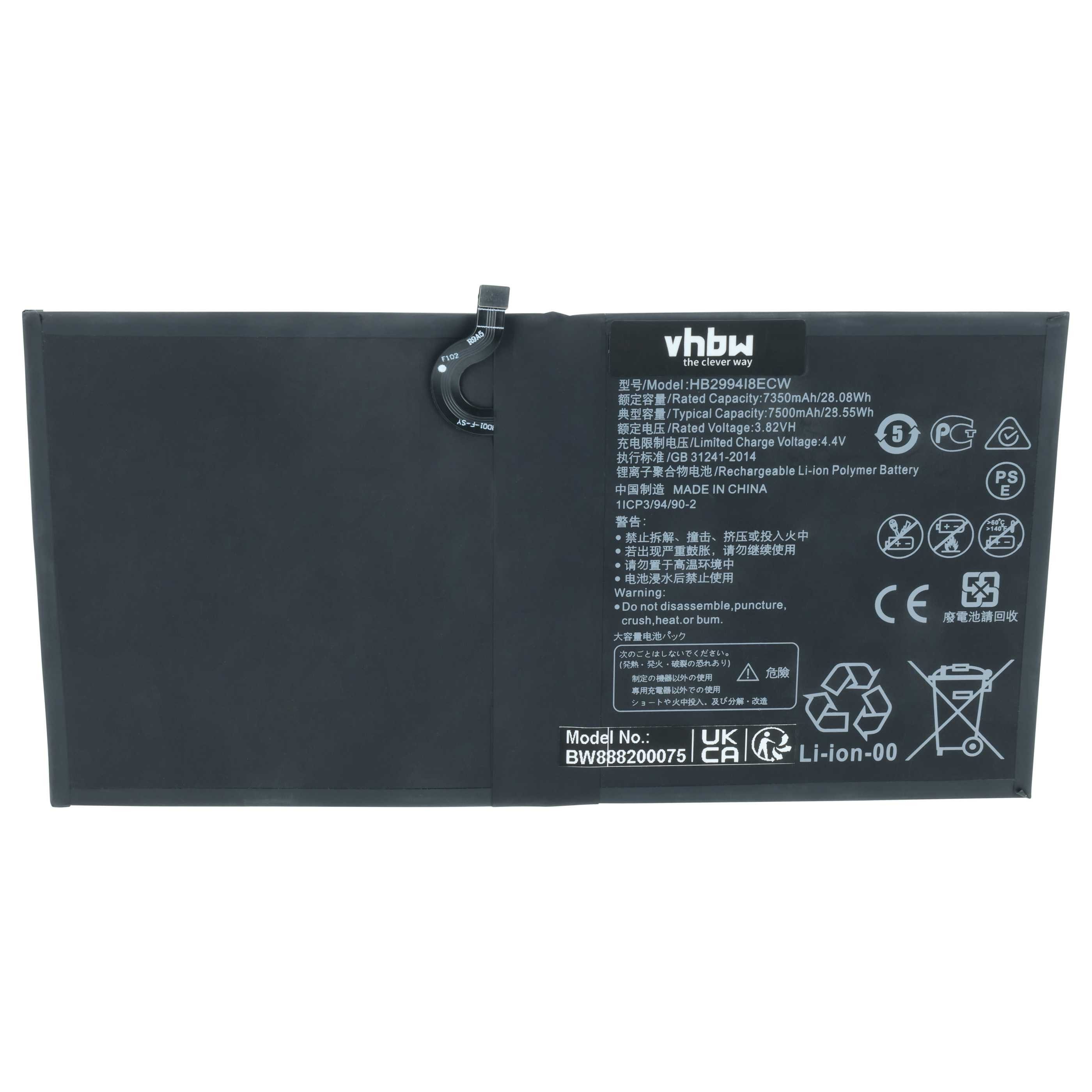 vhbw Akku Ersatz für Huawei HB299418ECW, HB2994I8ECW für Tablet (7300 mAh, Tablet-Akku Akku Li-Polymer 7300 mAh (3,85 V, 1 St), Leistungsfähiger Austausch-Akku für Ihren Tablet-Computer