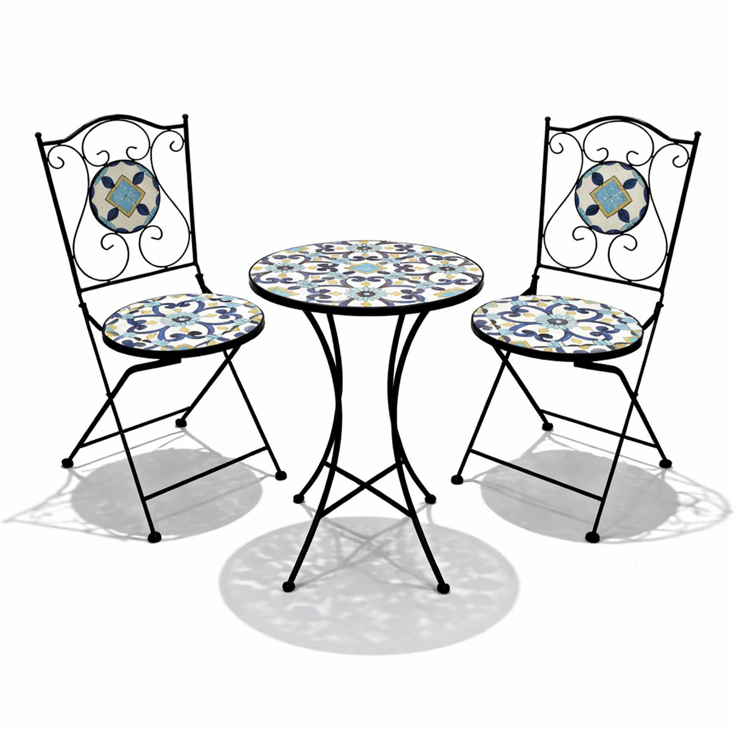 Mojawo Essgruppe Mosaik Sitzgarnitur Set 3-teilig Sitzgruppe Gartenmöbel Tisch Stühle