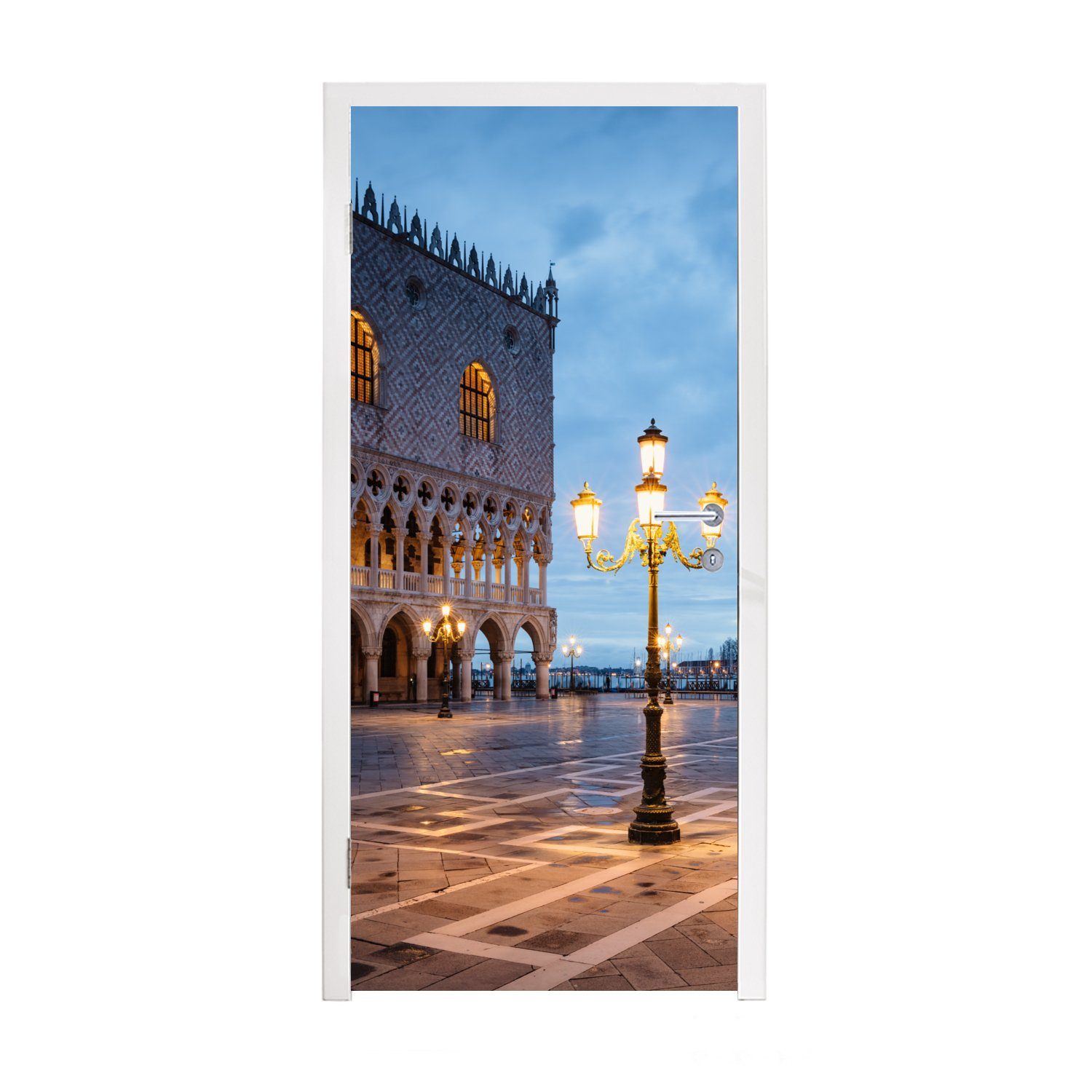 MuchoWow Türtapete Laternenpfahl - Platz - Venedig, Matt, bedruckt, (1 St), Fototapete für Tür, Türaufkleber, 75x205 cm