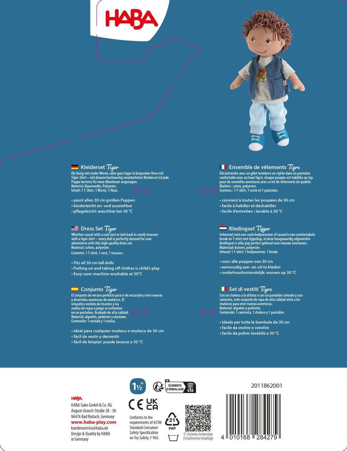 Haba Puppenkleidung Zubehör für Stoffpuppe Kleiderset Tiger 2011862001