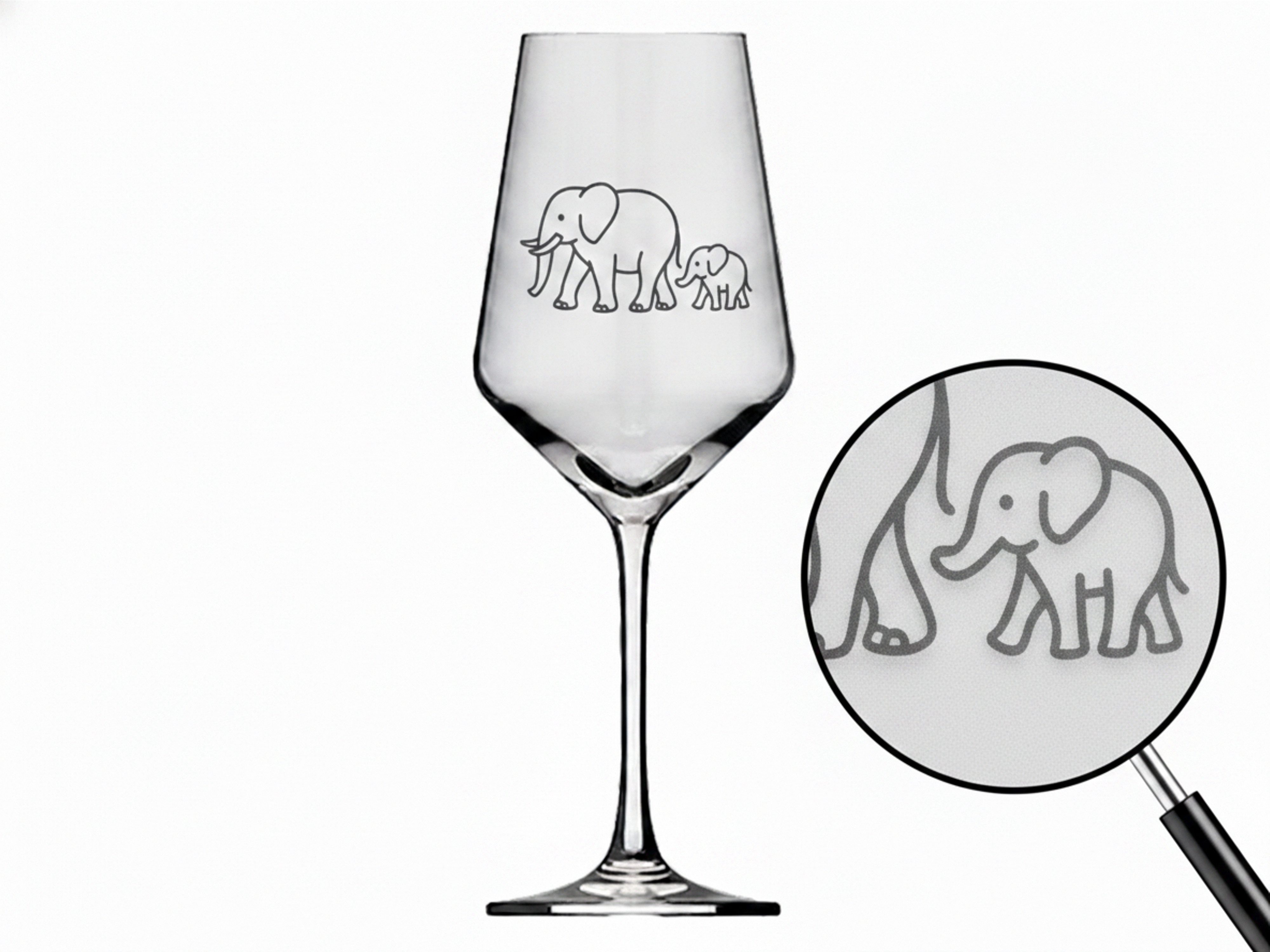 eXODA Weinglas Exoda Weinglas Elefant Baby Gravur spülmaschinenfest, 1-tlg., Glas, Atemberaubende Darstellung
