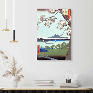 Posterlounge Acrylglasbild Utagawa Hiroshige, Suijin Schrein und Massaki am Fluß Sumida, Wohnzimmer Malerei