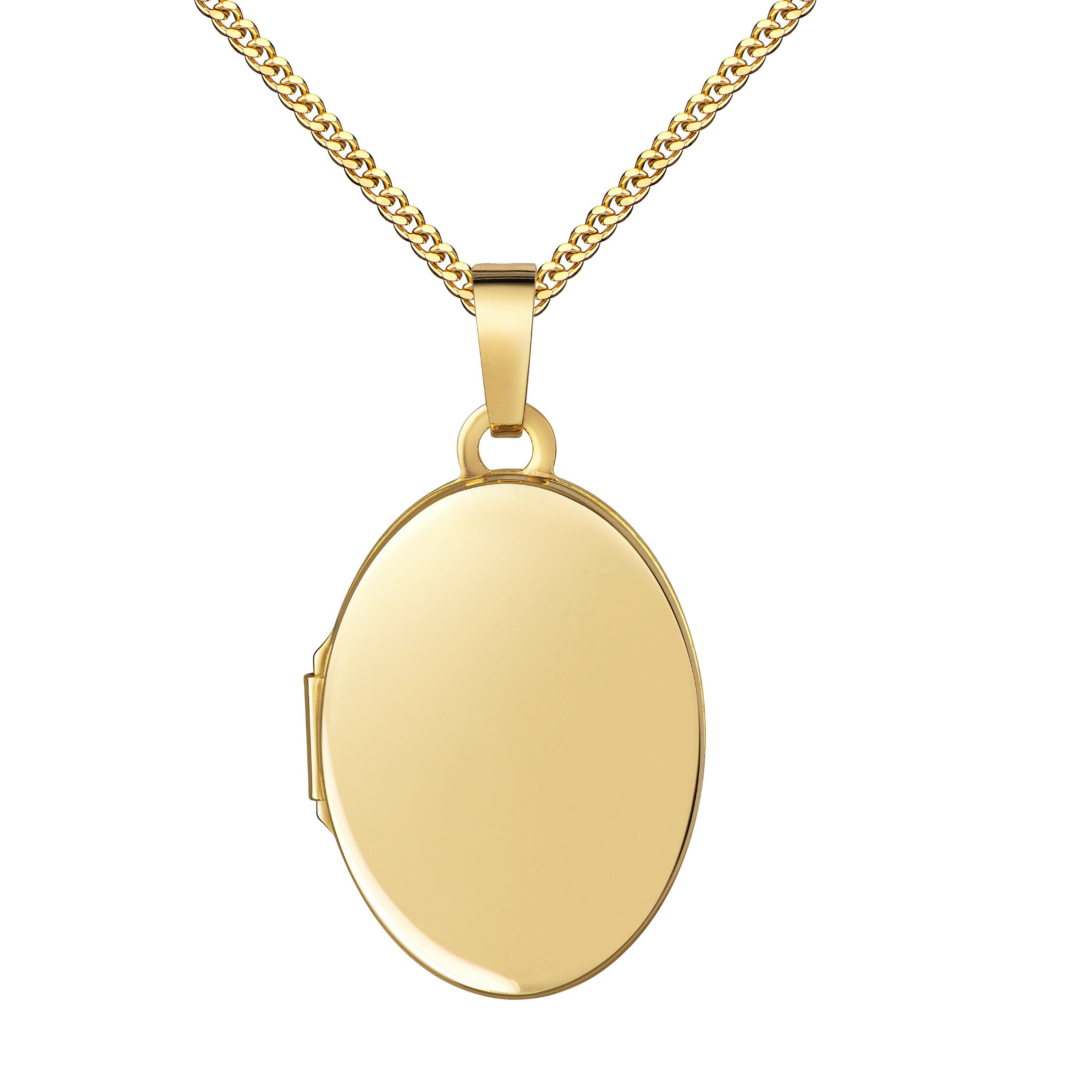 JEVELION Amulett Medaillon Gold 585 aufklappbar Anhänger zum Öffnen für 2 Bilder (Fotomedaillon Gold, für Damen und Mädchen), Mit Kette vergoldet - Длина wählbar 36 - 70 cm oder ohne Kette.