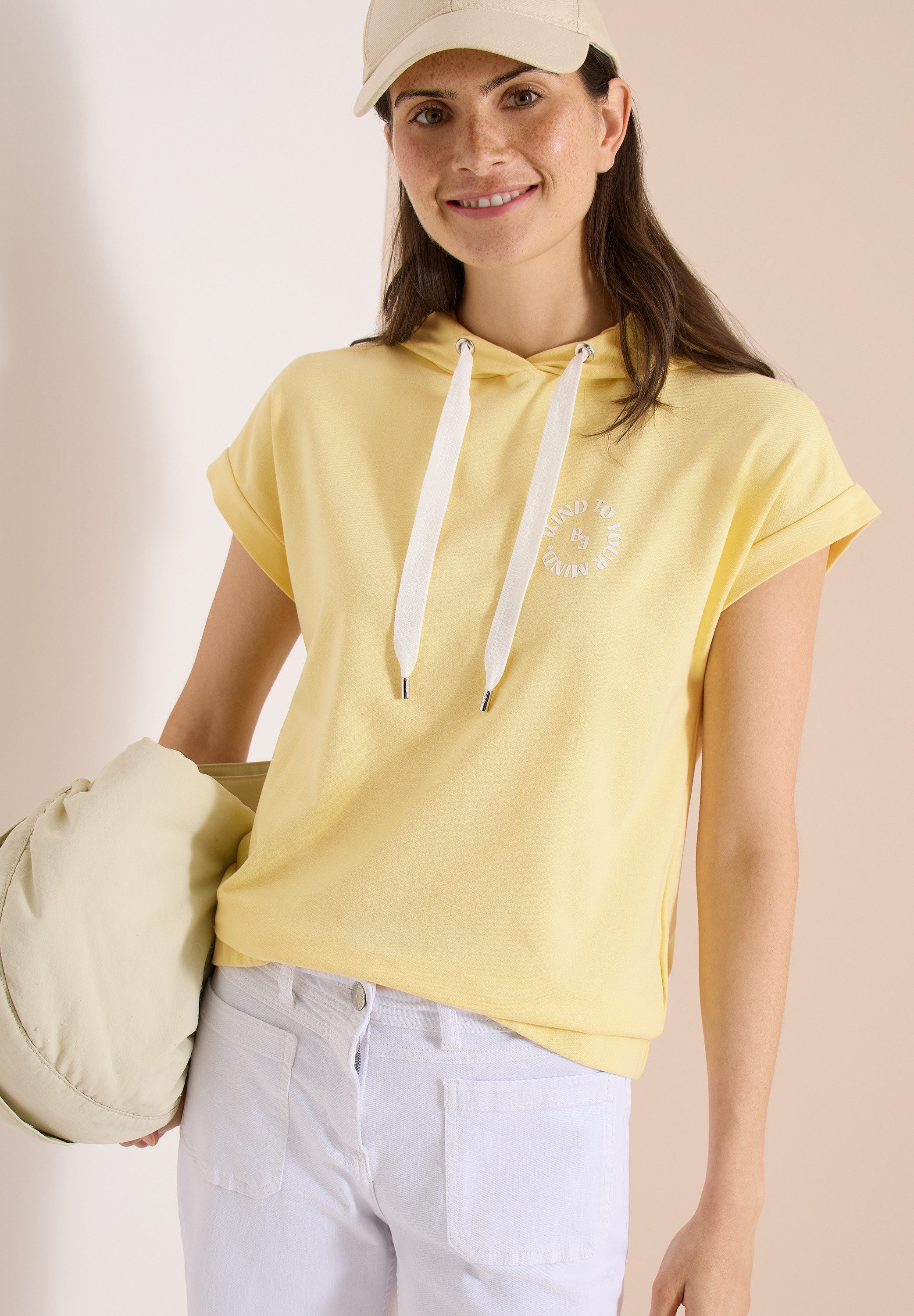 CECIL Sweater Kurzarm Sweatshirt mit Hoodie und Printdetail