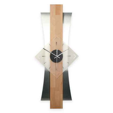 Kreative Feder Wanduhr Designer-WANDUHR aus hochwertigem Massivholz mit Metallic-Look (ohne Ticken; Funk- oder Quarzuhrwerk; elegant, außergewöhnlich, modern)
