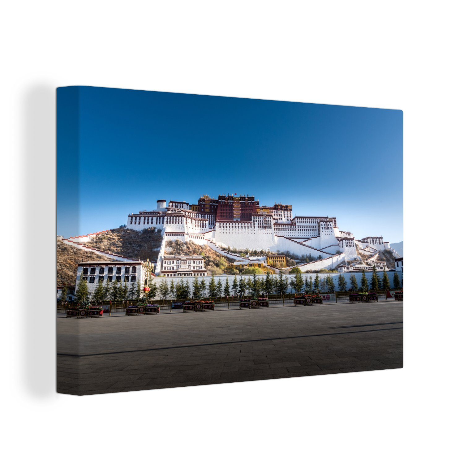 OneMillionCanvasses® Leinwandbild Der Potala-Palast in (1 Wanddeko, einem China Aufhängefertig, in 30x20 Leinwandbilder, Wandbild Tibet hellen an cm Tag, St)