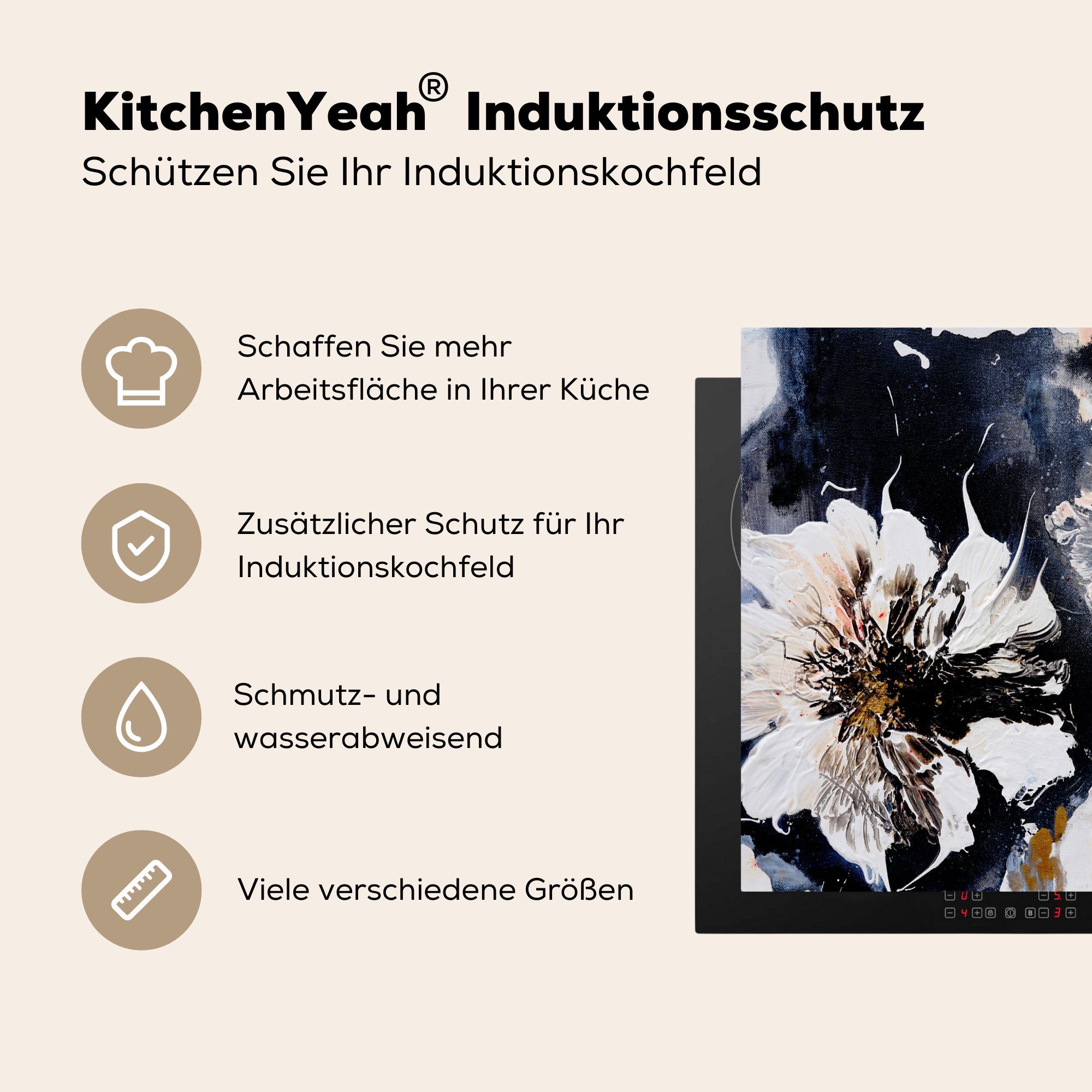 MuchoWow Herdblende-/Abdeckplatte Blumen - Kunst Arbeitsplatte tlg), - (1 Malerei, - cm, küche Abstrakt Ceranfeldabdeckung, 78x78 für Vinyl