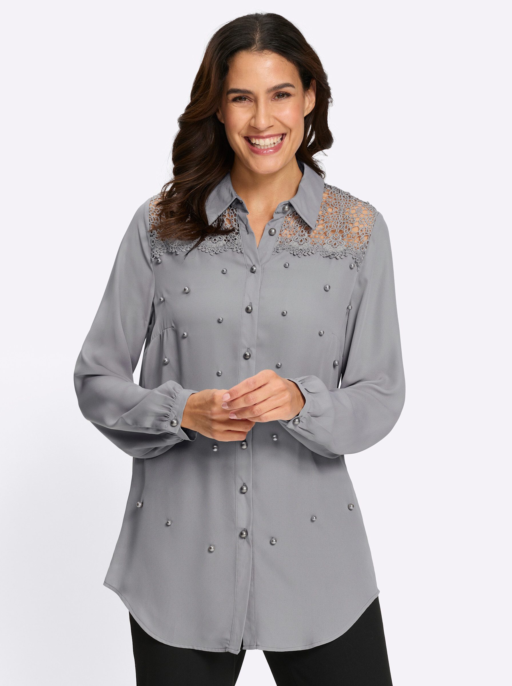 Klassische Bluse Longbluse Langarm