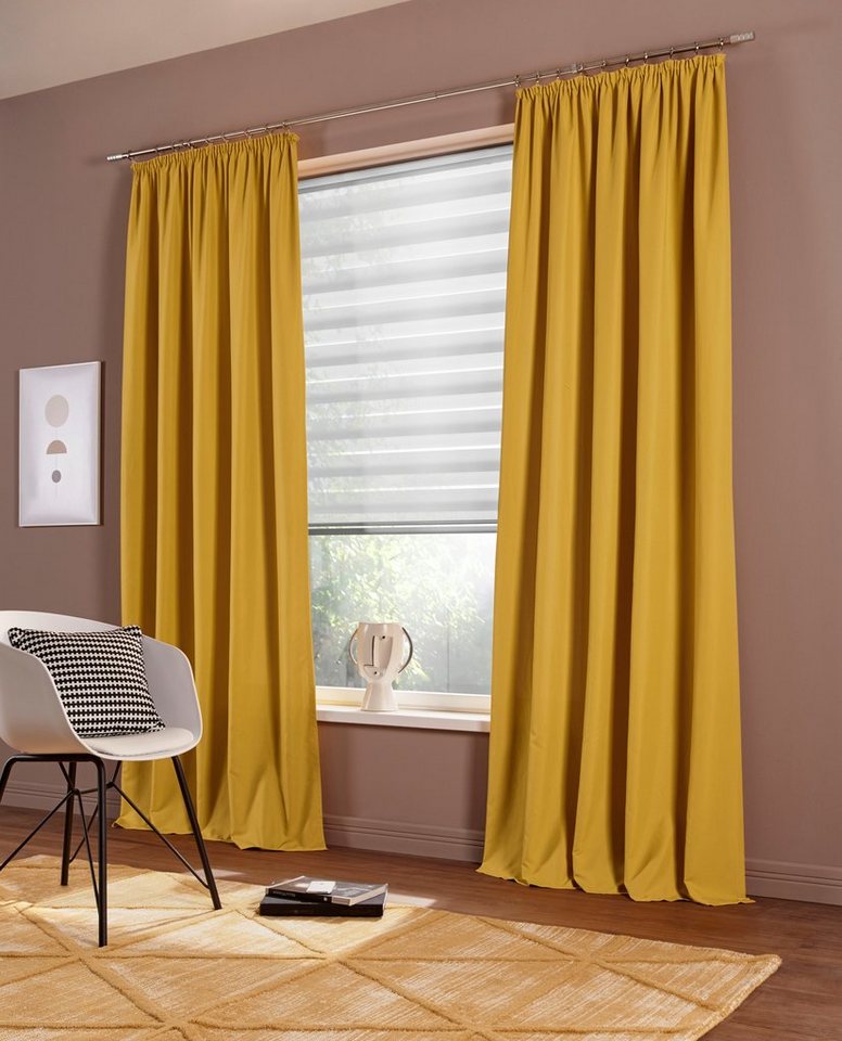 OTTO home Vorhang Raja, Gardinen mit Kräuselband, Vorhänge Wohnzimmer (2 St), Kräuselband, blickdicht, Polyester, 2er-Set, Bestseller, einfarbig, modern, pflegeleicht, Mikrofaser