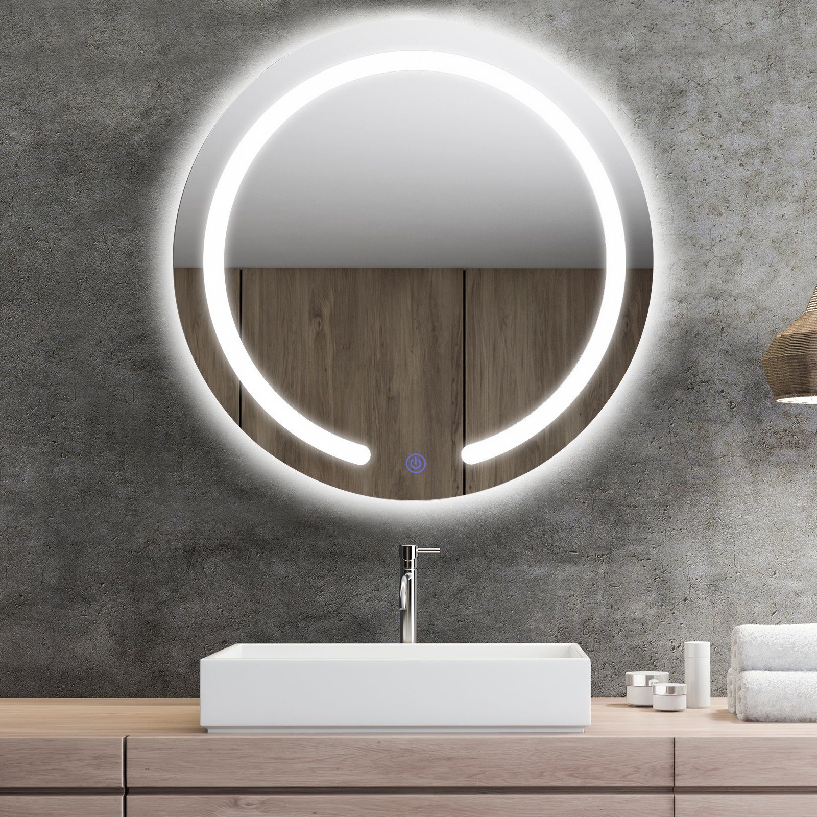 Badspiegel, rund Beleuchtung COSTWAY mit LED