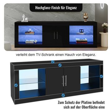 BlingBin TV-Schrank Moderner TV-Ständer (1-St., stilvoller Aufbewahrungsschrank mit geräuschlose Scharniere) Bluetooth-Steuerung, 16-Farben-LED, verstellbare Einlegeböden