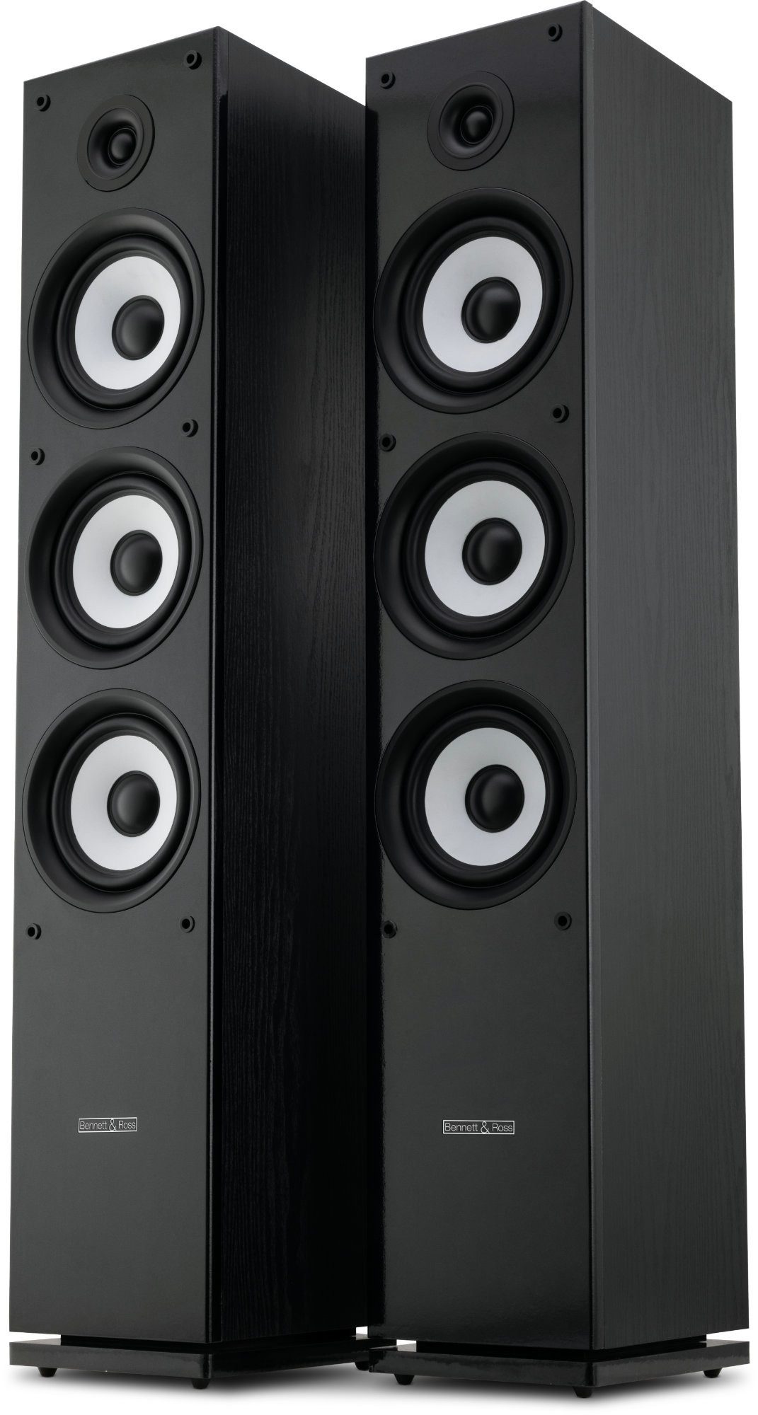 Bennett & Ross Ultrasphere 3-Wege HiFi Boxen Paar, schwarz Stand-Lautsprecher (400 W, mit Bassreflex-Konstruktion, Maserung in Holzoptik, schwarz)