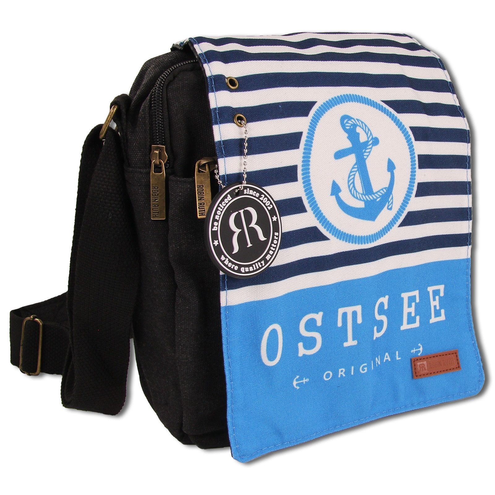 Robin Ruth Umhängetasche Robin Ruth Umhängetasche Baumwolle (Umhängetasche), Umhängetasche Baumwolle, Polyester, schwarz, hellblau ca. 25cm hoch