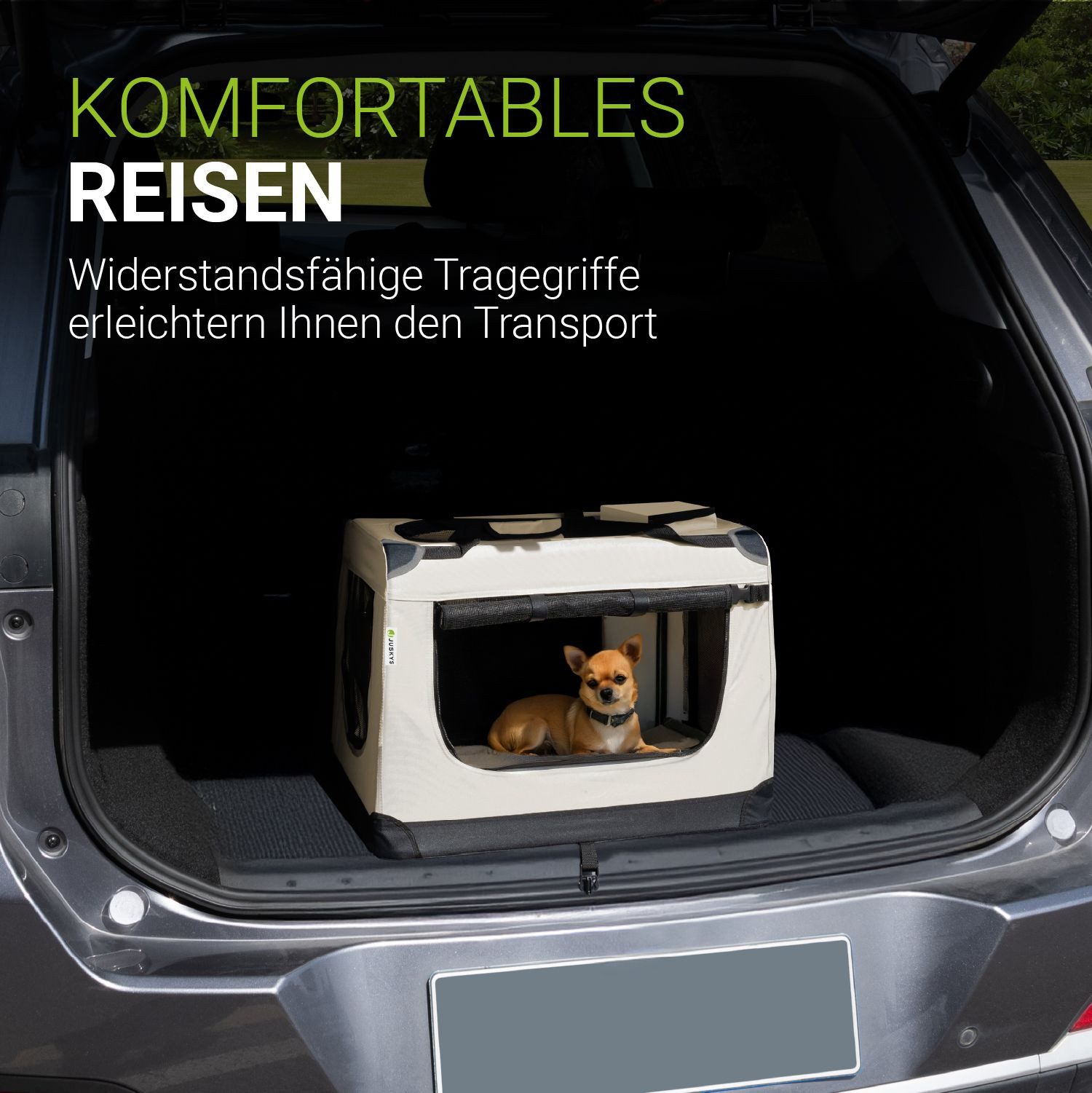 Juskys Tiertransporttasche Lassie, mit Decke, Tasche, Griffen und Fressnapf