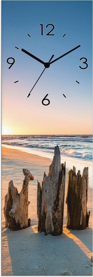 Artland Wanduhr Glasuhr Sonnenuntergang Strand Wellenbrecher (wahlweise mit  Quarz- oder Funkuhrwerk, lautlos ohne Tickgeräusche)