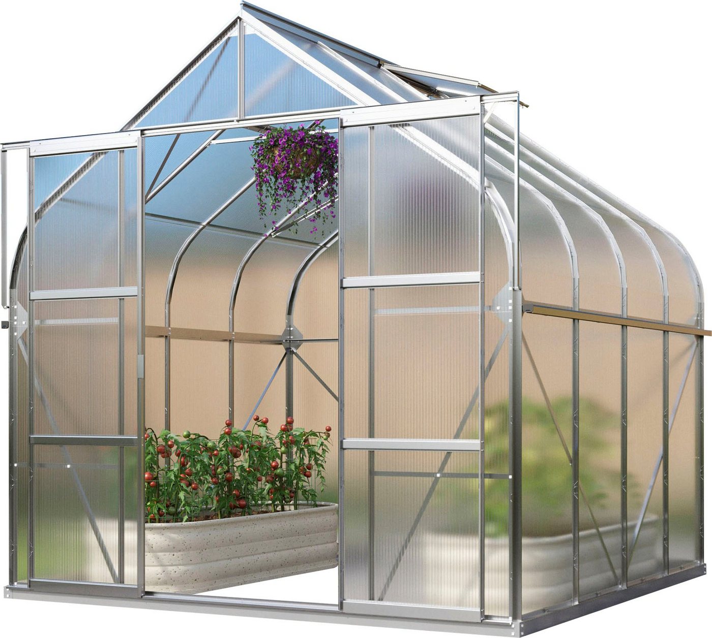 Vitavia Gewächshaus Dione 6700, BxTxH: 263,5 x 258 x 254,5 cm, 4 mm Wandstärke, Alu-Profile, Stahlfundamentrahmen, 4 mm Hohlkammerplatten silberfarben Vitavia Gewächshaus Dione 6700, BxTxH: 263,5 x 258 x 254,5 cm, 4 mm Wandstärke, Alu-Profile, Stahlfundamentrahmen, 4 mm Hohlkammerplatten silberfarben