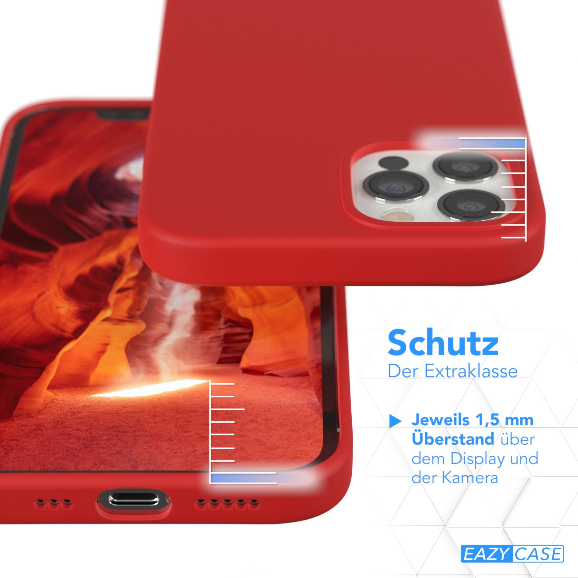 EAZY CASE Handyhülle Premium Silikon Case für iPhone 12 / iPhone 12 Pro 6,1 Zoll, Smart Slimcover mit Displayschutz Handy Softcase Silikonhülle Etui Rot