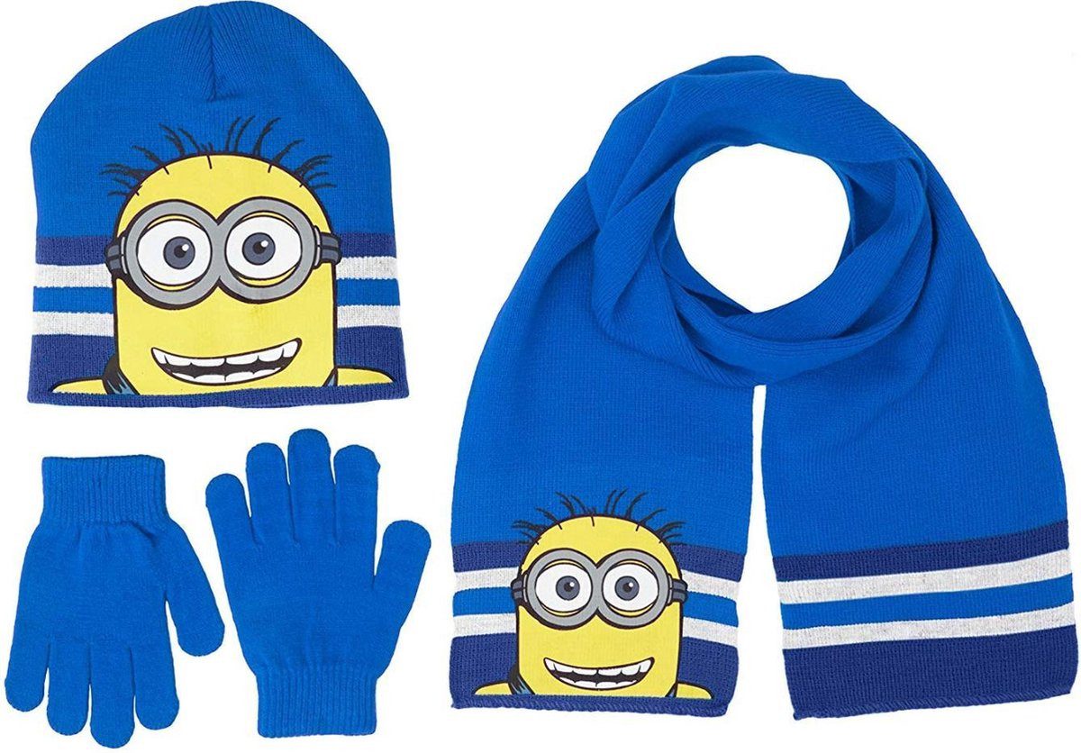 Despicable Me Mütze & Schal Minions Mütze, Schal + Handschuhe Winter Set Jungen+Mädchen 3 Teile