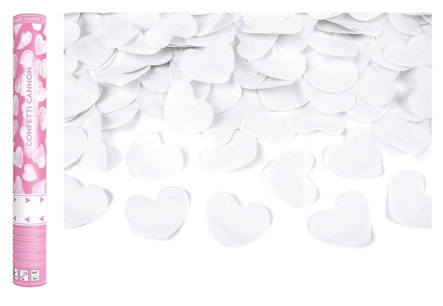 partydeco Streudeko, Konfettikanone mit Herzen 40cm weiß
