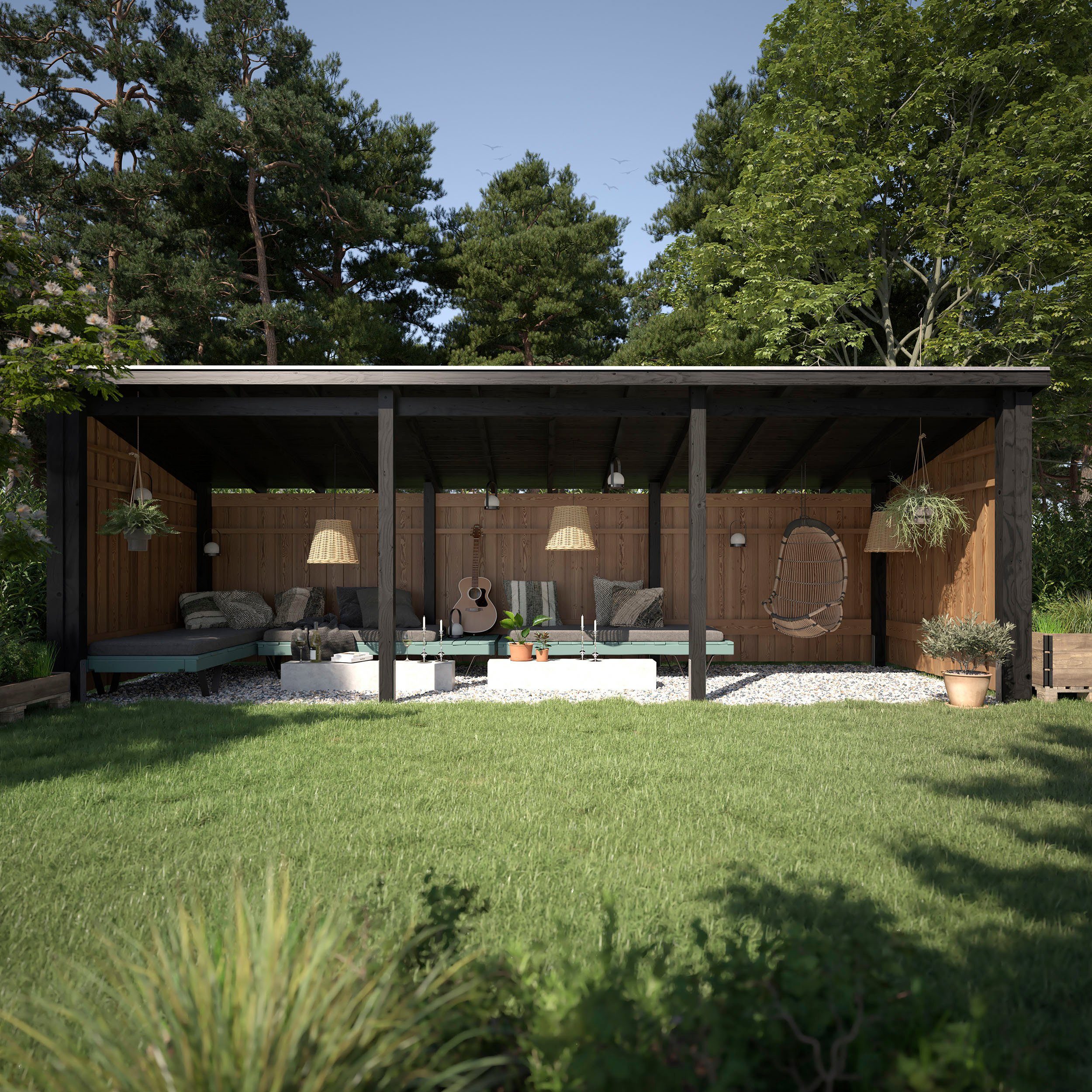 PLUS Gartenhaus Nordic Multi, BxT: 218x635 cm, (Packung), Gartenhaus 14 m², 3 Module, inkl. Dachpappe/Aluleisten/H-Füße