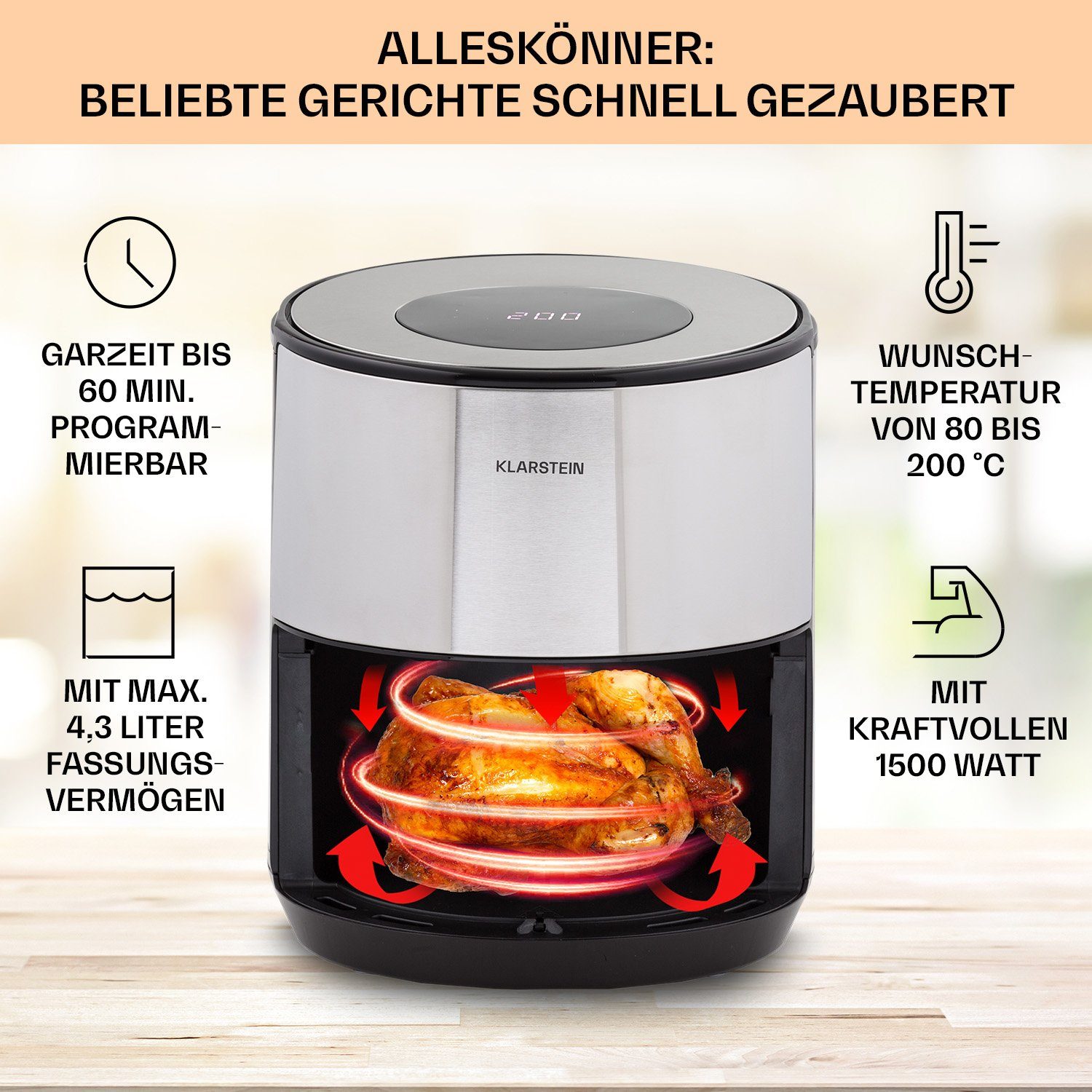 Klarstein Heißluftfritteuse, 1500 W