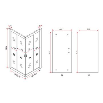 Aloni Eckdusche CR-B8080, BxT: 80x80 cm, 1-tlg., Aloni Duschkabine Eckeinstieg mit Schiebetüren Rahmen Schwarz