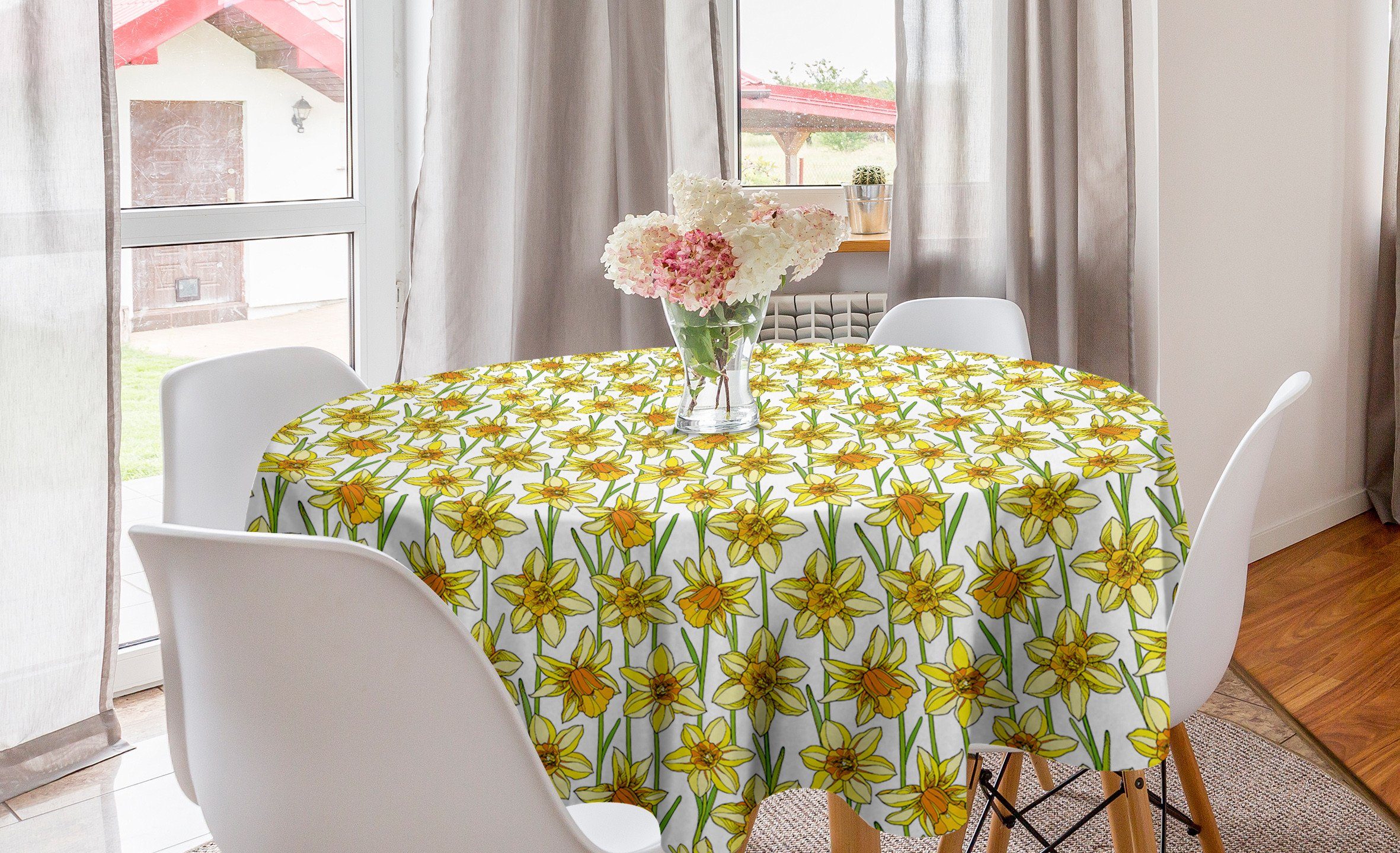 Abakuhaus Tischdecke Kreis Tischdecke Abdeckung für Esszimmer Küche Dekoration, Blumen Narzissensträuße Blüten
