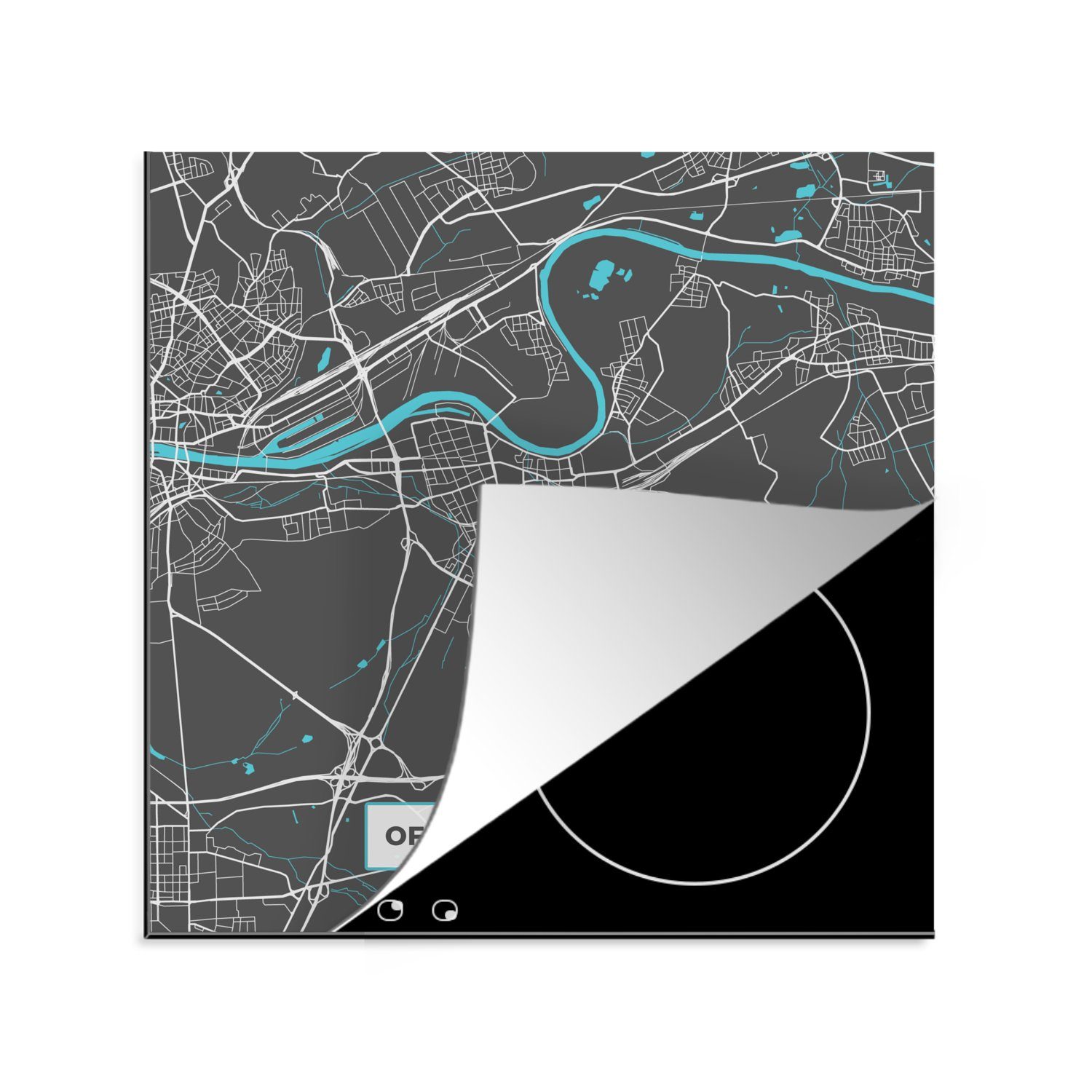 MuchoWow Herdblende-/Abdeckplatte Karte - Stadtplan - Offenbach am Main - Deutschland - Blau, Vinyl, (1 tlg), 78x78 cm, Ceranfeldabdeckung, Arbeitsplatte für küche