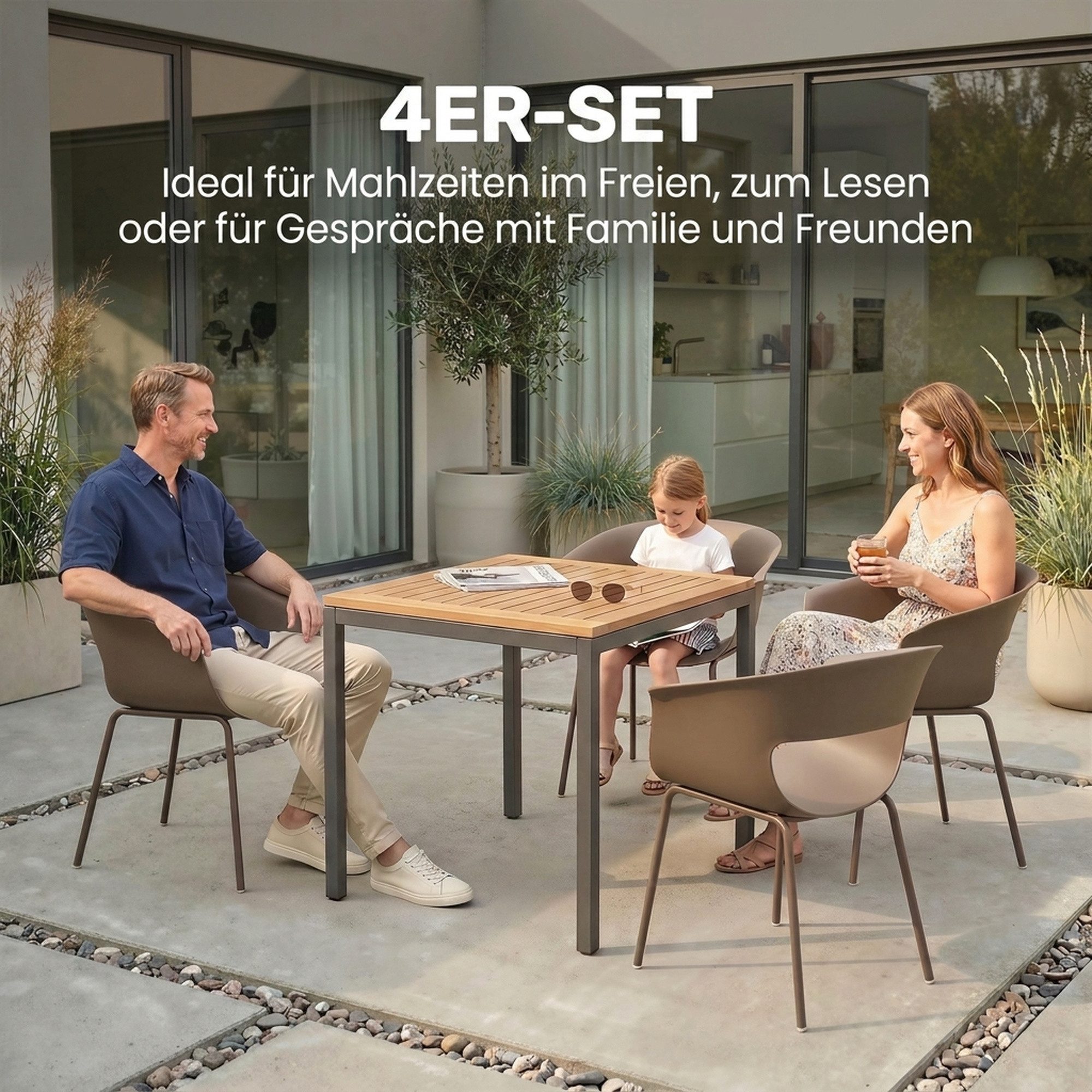 Outsunny Gartenstuhl Balkonstühle mit Ausschnittdesign Armlehne Outdoor Stühle (Gartenstühle, 4 St), für Garten Balkon Terrasse Kaffee – Bild 4 von 5