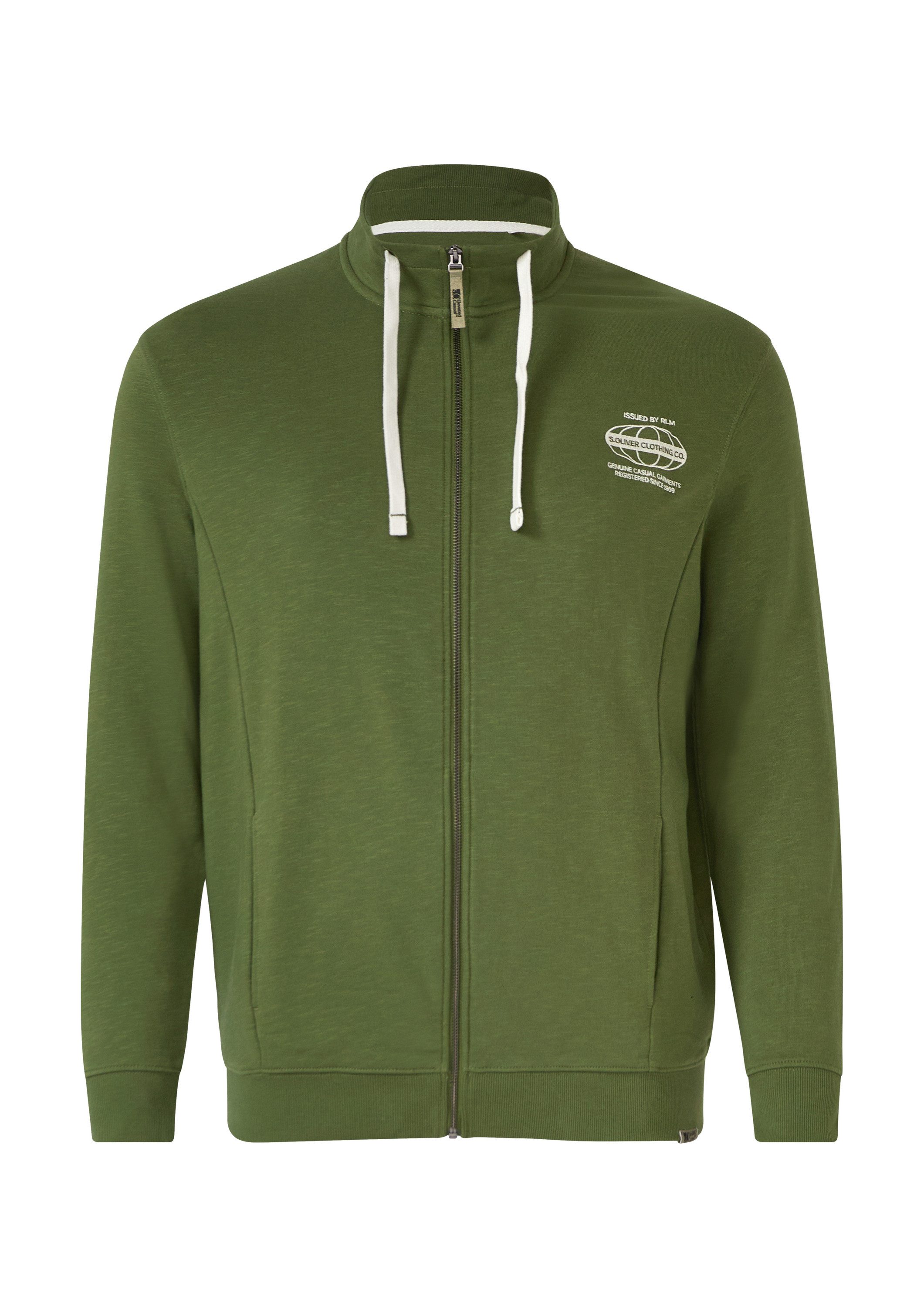 s.Oliver Sweatjacke Sweatshirt Jacke Sweatshirt-Jacke mit Flammgarnstruktur und Artwork